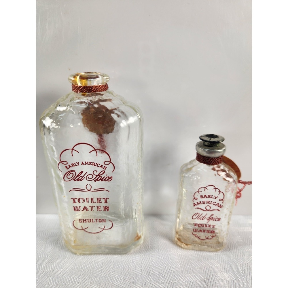 TWO VINTAGE OLD SPICE SHULTON TOILET WATER GLASS BOTTLES AFTER SHAVE Empty